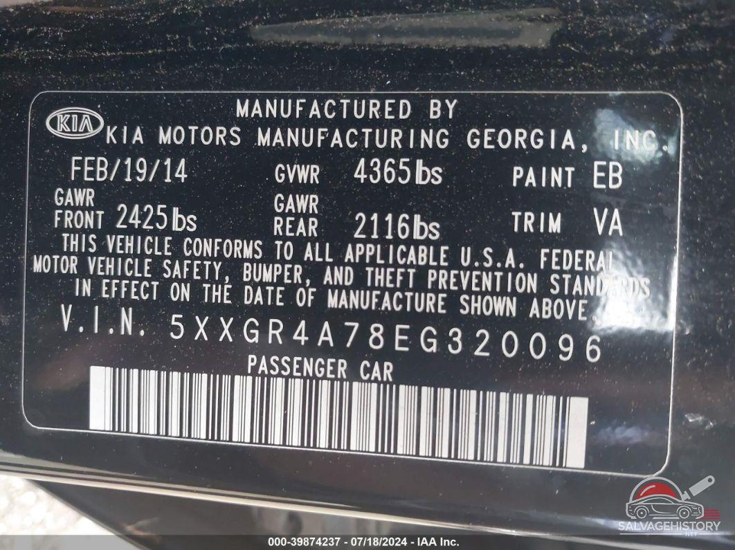 5XXGR4A78EG320096 2014 KIA OPTIMA photo no. 9