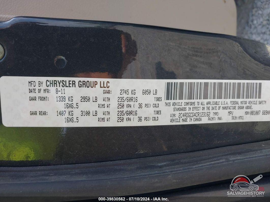 2C4RDGCG4CR123162 2012 DODGE GRAND CARAVAN photo no. 9