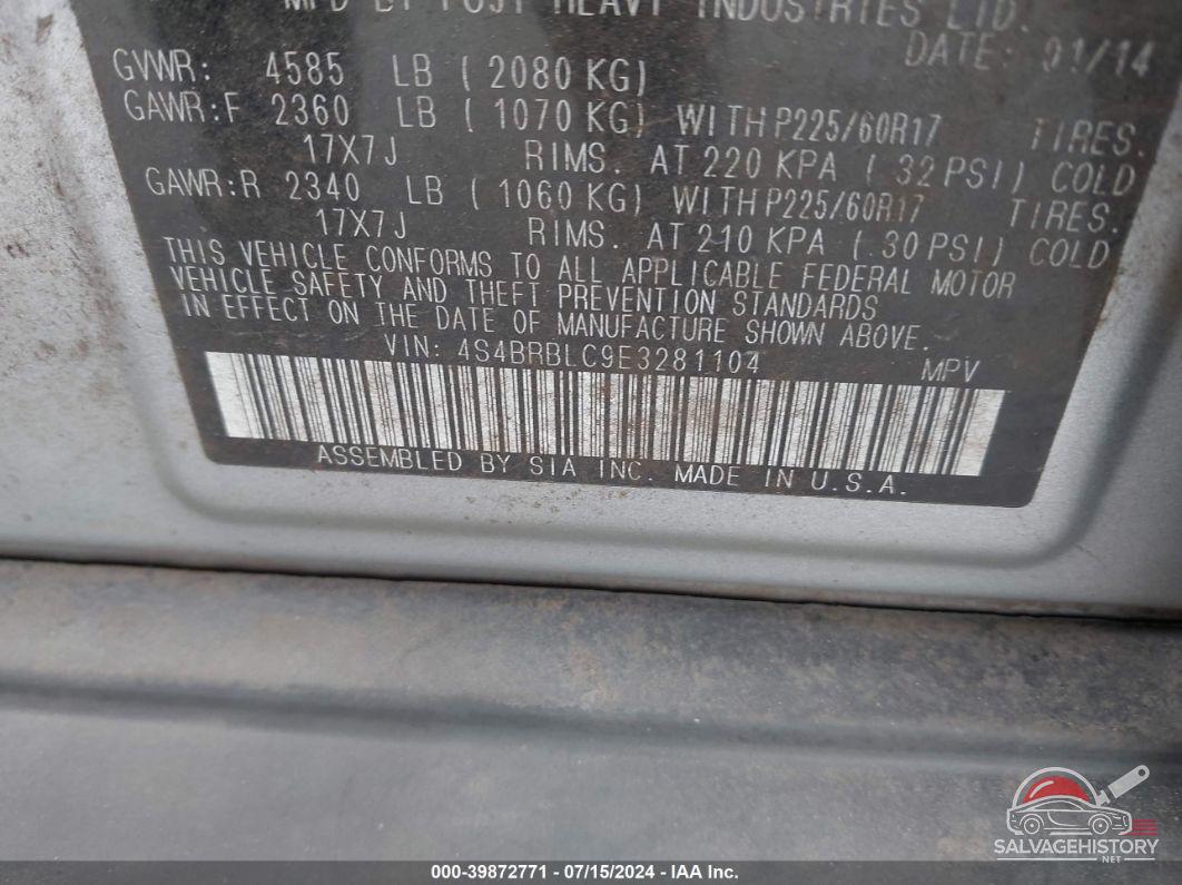 4S4BRBLC9E3281104 2014 SUBARU OUTBACK photo no. 9