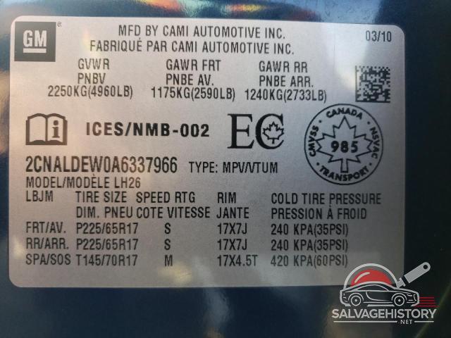 2CNALDEW0A6337966 2010 CHEVROLET EQUINOX photo no. 10