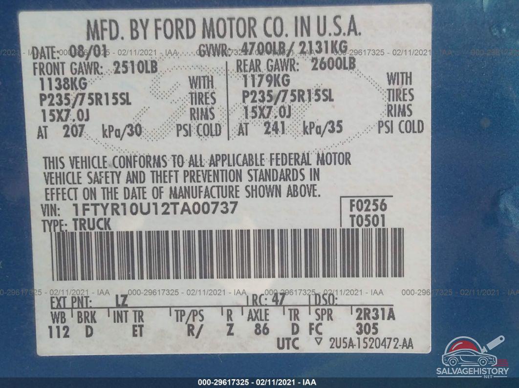 1FTYR10U12TA00737 2002 FORD RANGER photo no. 9