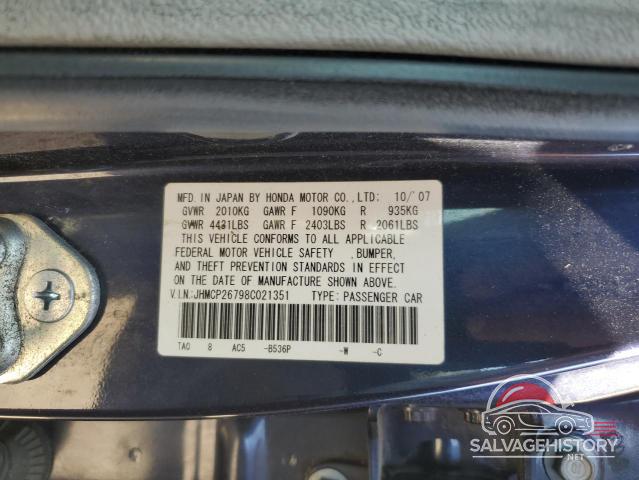 JHMCP26798C021351 2008 HONDA ACCORD photo no. 13