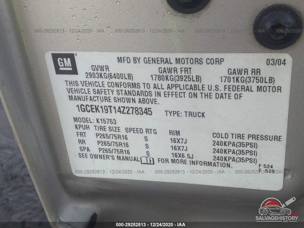 1GCEK19T14Z278345 2004 CHEVROLET SILVERADO 1500 photo no. 9