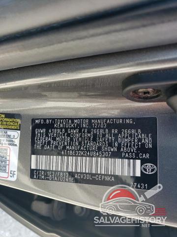 4T1BE32K24U845307 2004 TOYOTA CAMRY photo no. 12