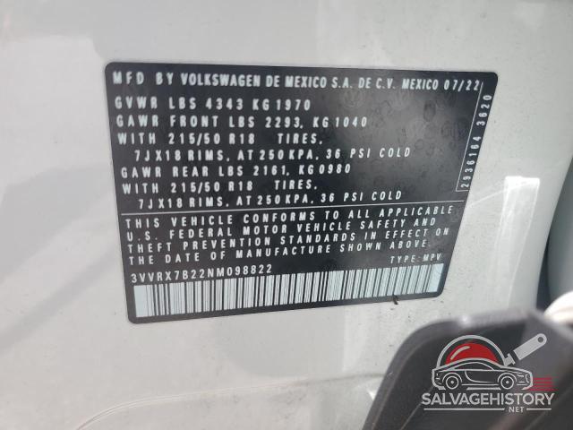 3VVRX7B22NM098822 2022 VOLKSWAGEN TAOS SE photo no. 12