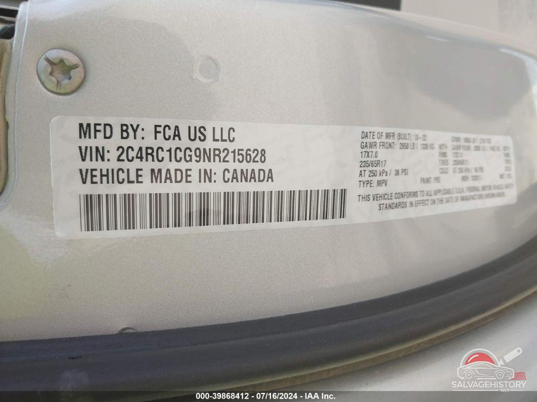 2C4RC1CG9NR215628 2022 CHRYSLER VOYAGER photo no. 9