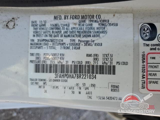 3FAHP0HA7BR221034 2011 FORD FUSION photo no. 12