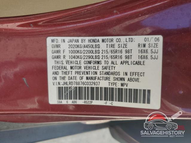JHLRD78876C032937 2006 HONDA CRV photo no. 13
