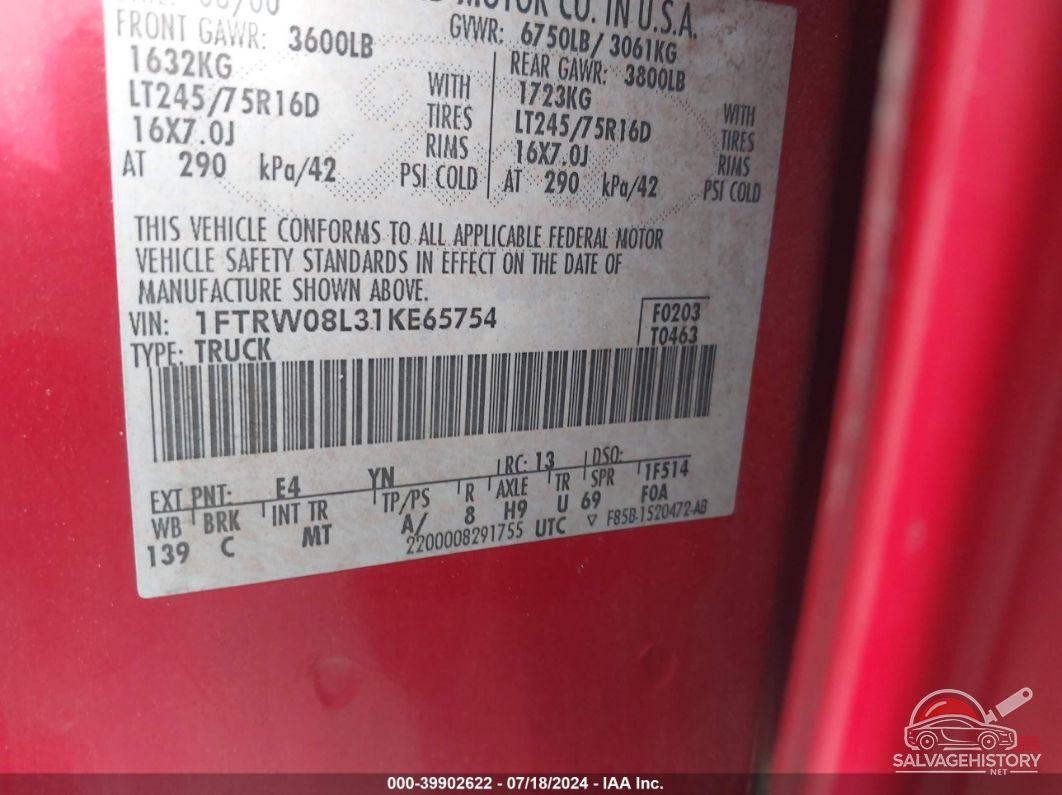 1FTRW08L31KE65754 2001 FORD F-150 photo no. 9