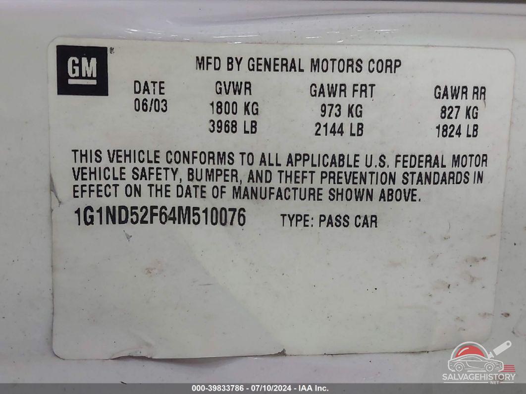 1G1ND52F64M510076 2004 CHEVROLET CLASSIC photo no. 9