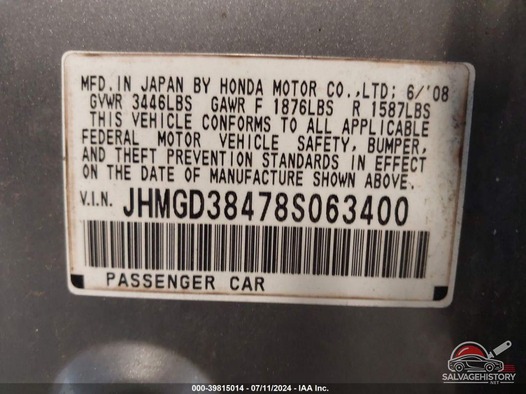 JHMGD38478S063400 2008 HONDA FIT photo no. 9