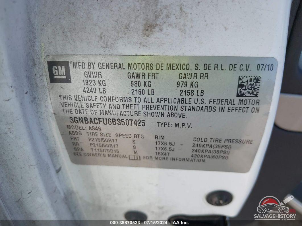 3GNBACFU6BS507425 2011 CHEVROLET HHR photo no. 9