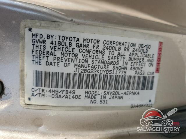 JT2BG22K0Y0511775 2000 TOYOTA CAMRY photo no. 12