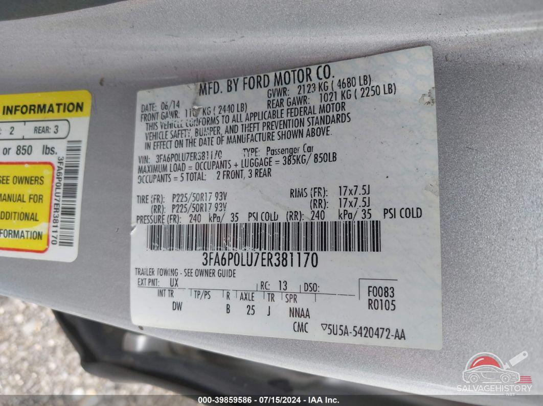 3FA6P0LU7ER381170 2014 FORD FUSION HYBRID photo no. 9