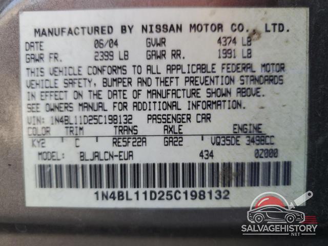 1N4BL11D25C198132 2005 NISSAN ALTIMA photo no. 12