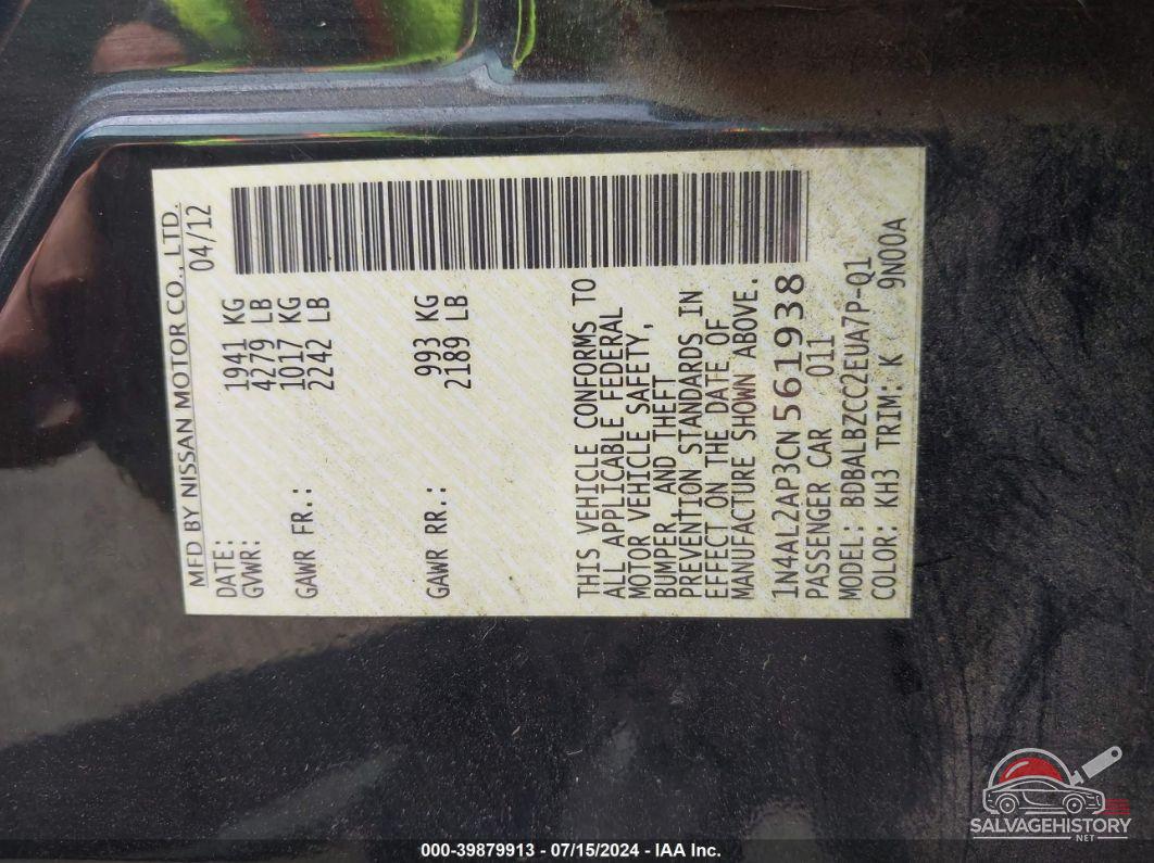 1N4AL2AP3CN561938 2012 NISSAN ALTIMA photo no. 9