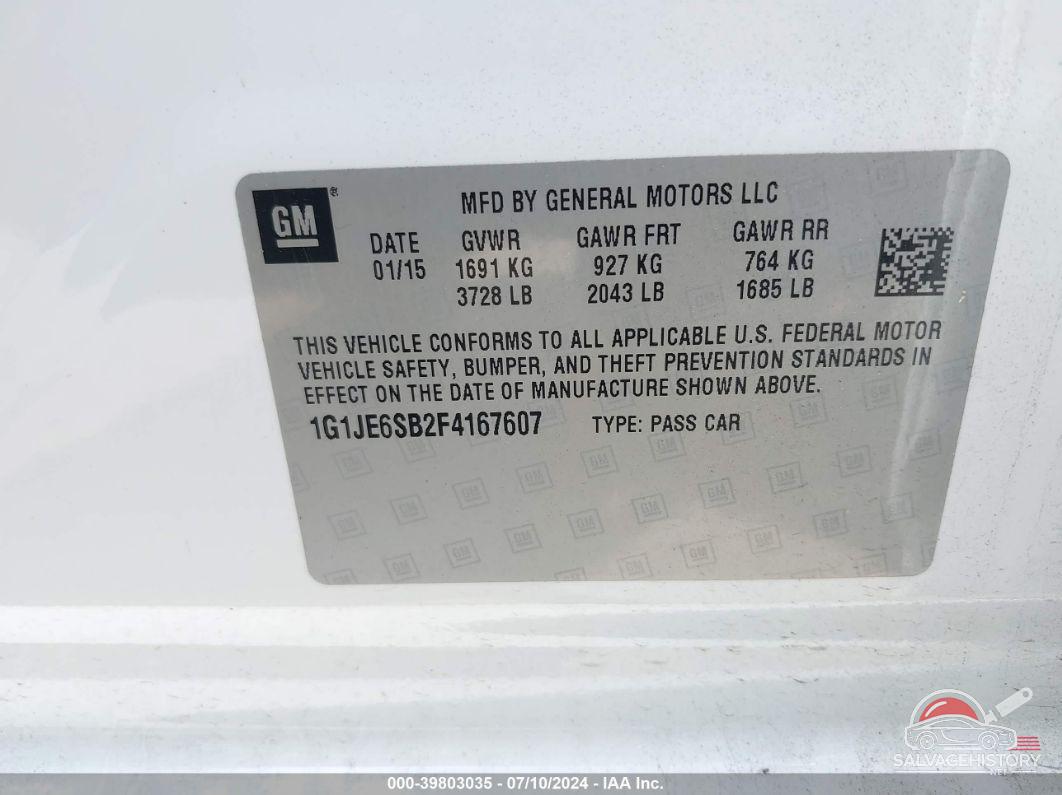 1G1JE6SB2F4167607 2015 CHEVROLET SONIC photo no. 9