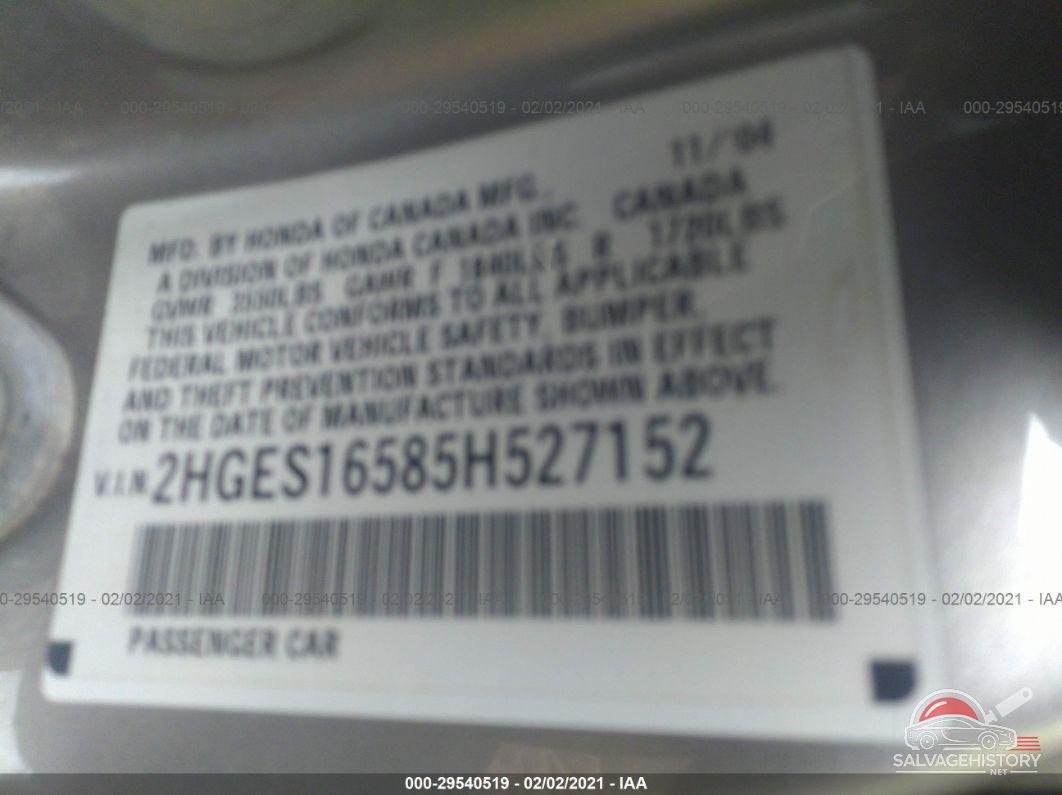 2HGES16585H527152 2005 HONDA CIVIC SDN photo no. 9