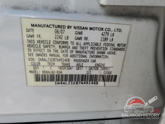 1N4AL21E87N491468 2007 NISSAN ALTIMA photo no. 12