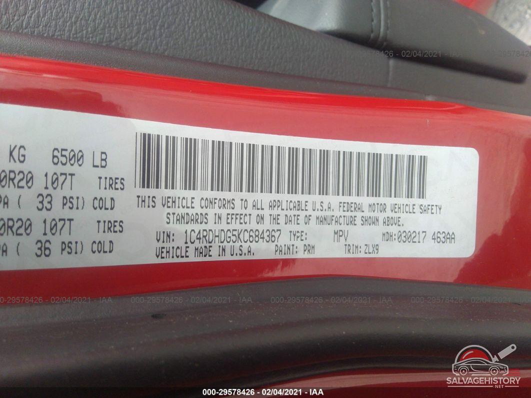 1C4RDHDG5KC684367 2019 DODGE DURANGO photo no. 9