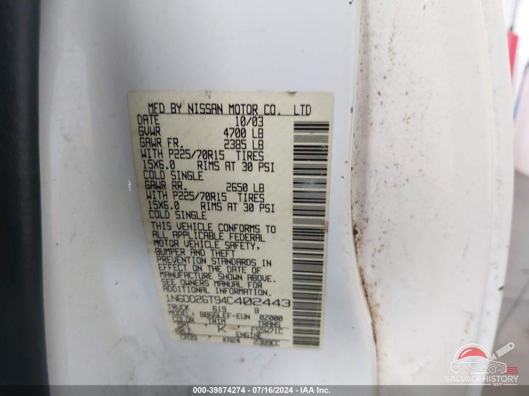 1N6DD26T94C402443 2004 NISSAN FRONTIER photo no. 9