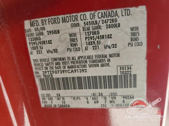 2FTZF0739YCA91392 2000 FORD F150 photo no. 12