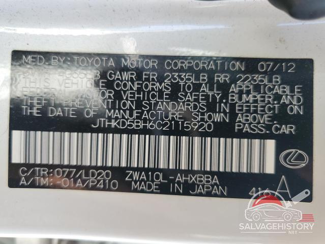 JTHKD5BH6C2115920 2012 LEXUS CT 200 photo no. 12