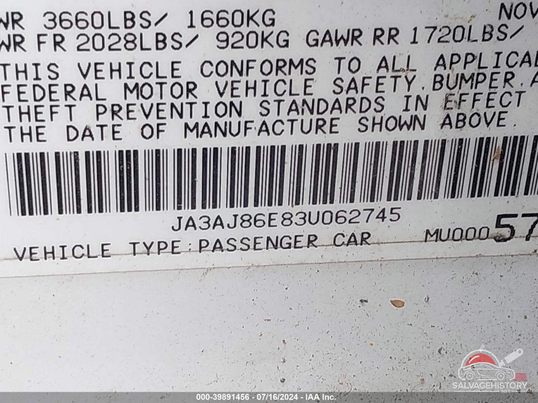JA3AJ86E83U062745 2003 MITSUBISHI LANCER photo no. 9