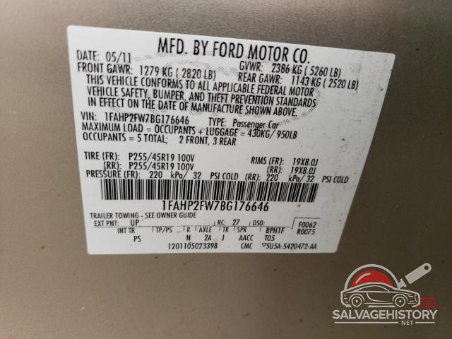 1FAHP2FW7BG176646 2011 FORD TAURUS photo no. 12