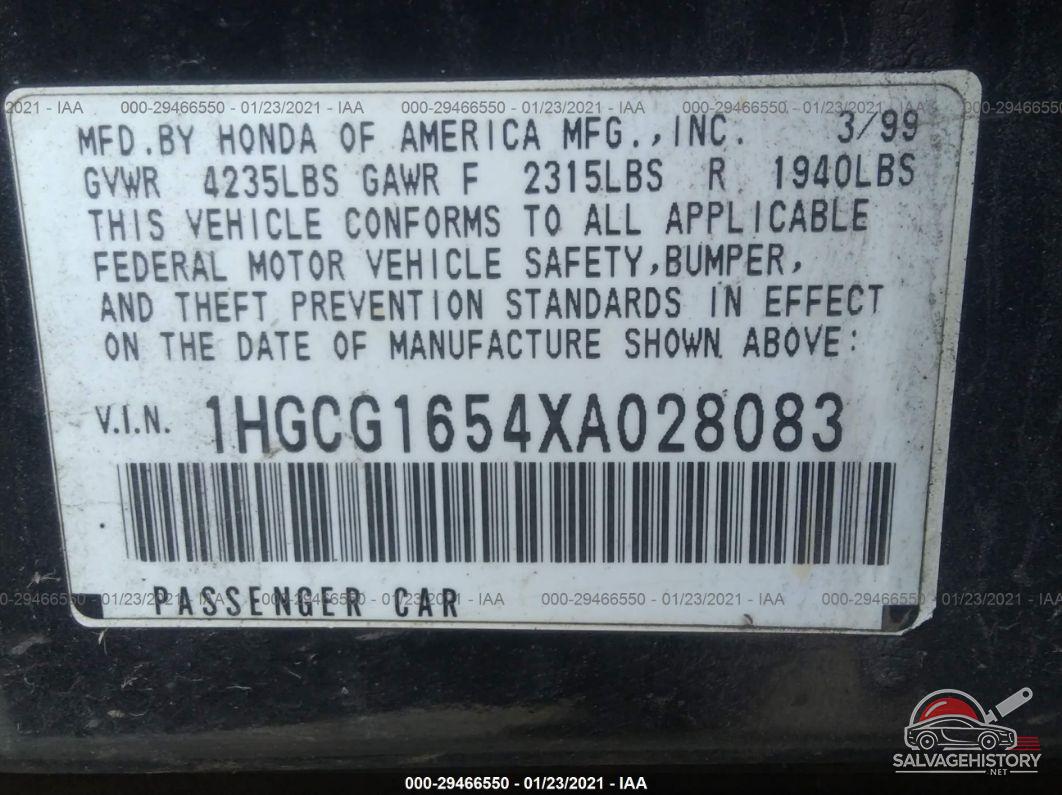 1HGCG1654XA028083 1999 HONDA ACCORD SDN photo no. 9