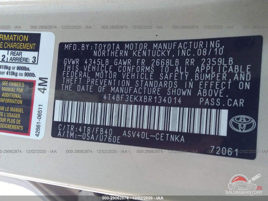 4T4BF3EKXBR134014 2011 TOYOTA CAMRY photo no. 9