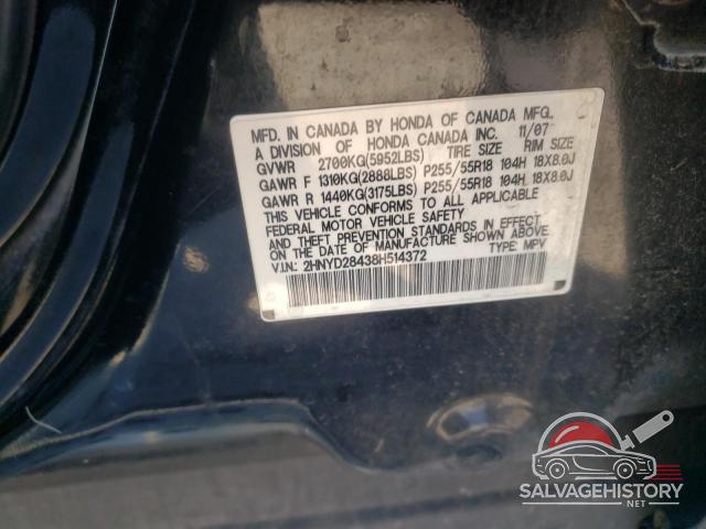 2HNYD28438H514372 2008 ACURA MDX photo no. 14