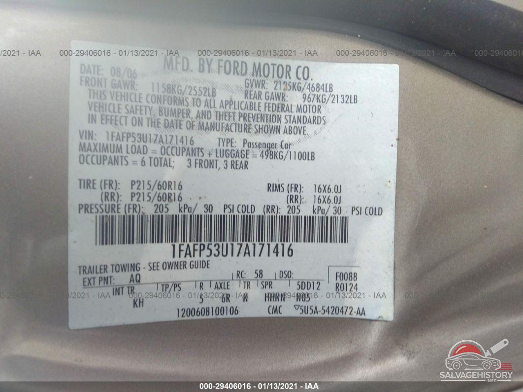 1FAFP53U17A171416 2007 FORD TAURUS photo no. 9
