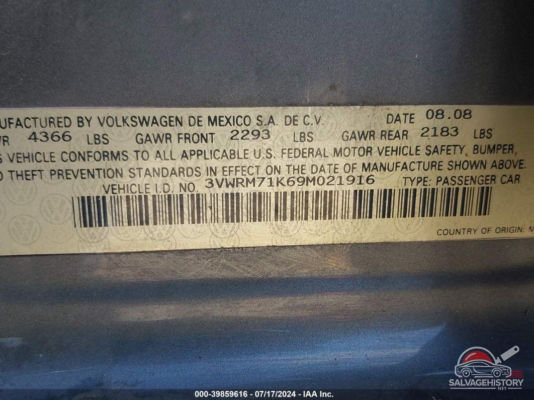 3VWRM71K69M021916 2009 VOLKSWAGEN JETTA photo no. 9