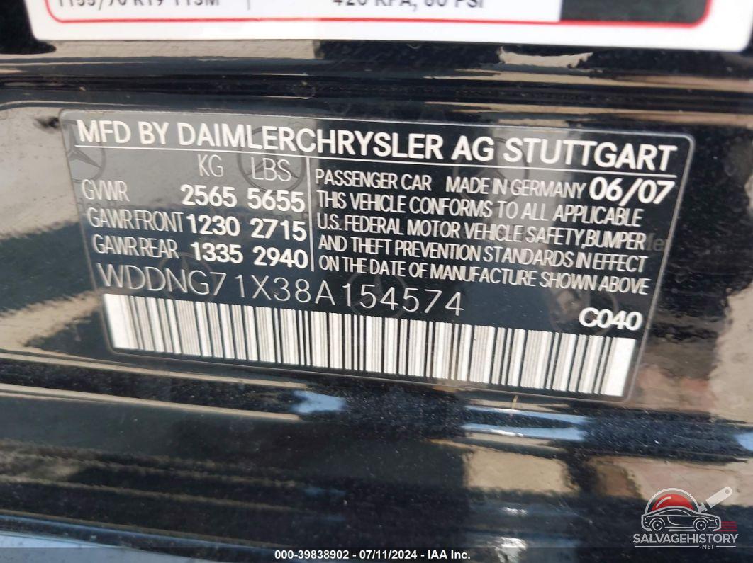 WDDNG71X38A154574 2008 MERCEDES-BENZ S-CLASS photo no. 9
