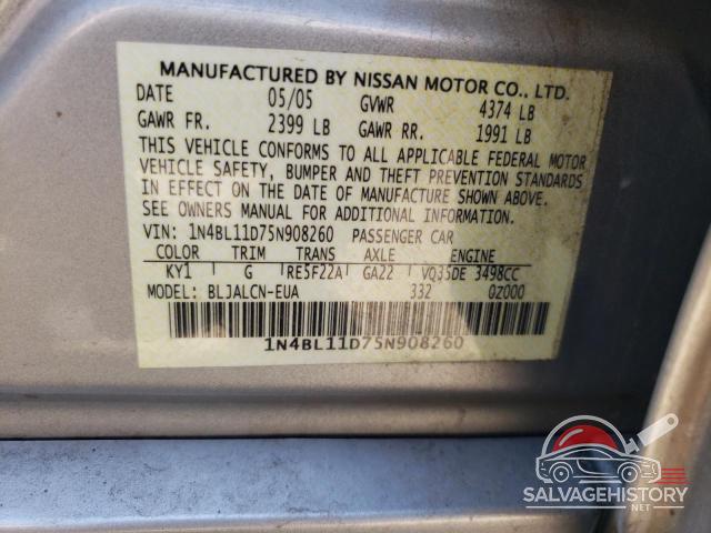 1N4BL11D75N908260 2005 NISSAN ALTIMA photo no. 12