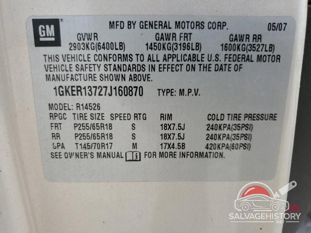 1GKER13727J160870 2007 GMC ACADIA photo no. 13