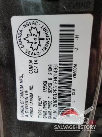 2HGFB2F51EH014951 2014 HONDA CIVIC photo no. 12