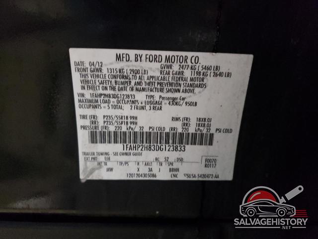1FAHP2H83DG123833 2013 FORD TAURUS photo no. 12