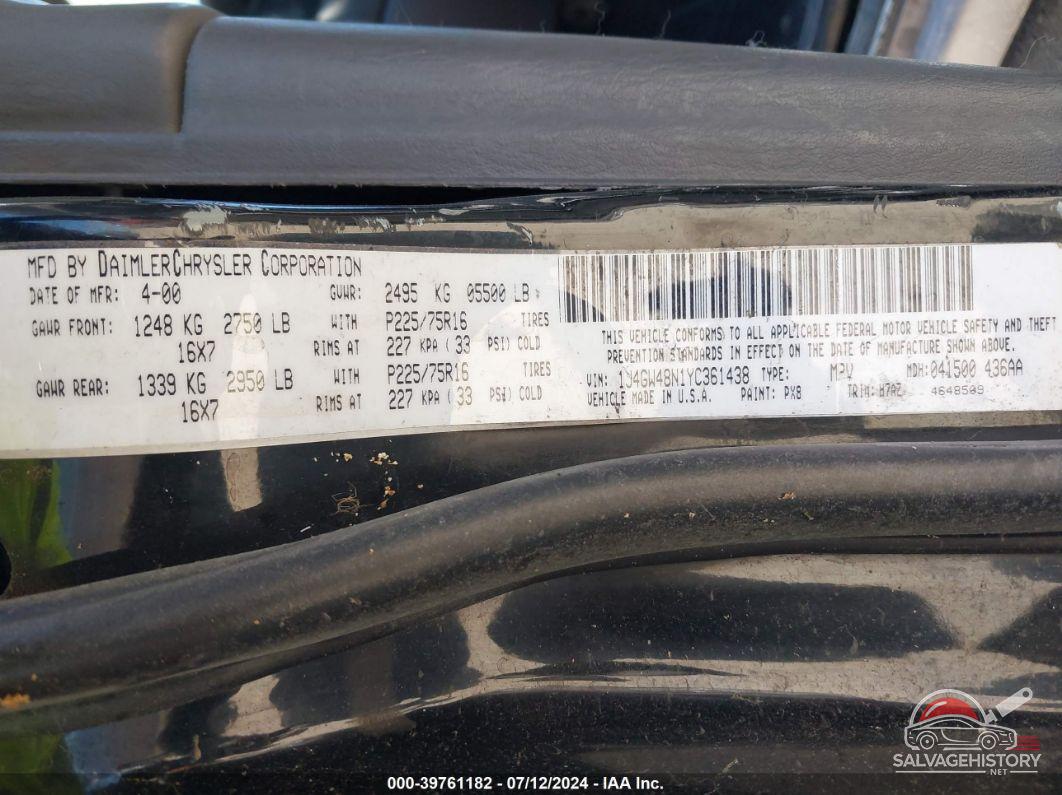 1J4GW48N1YC361438 2000 JEEP GRAND CHEROKEE photo no. 9