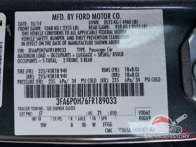 3FA6P0H76FR189033 2015 FORD FUSION photo no. 12