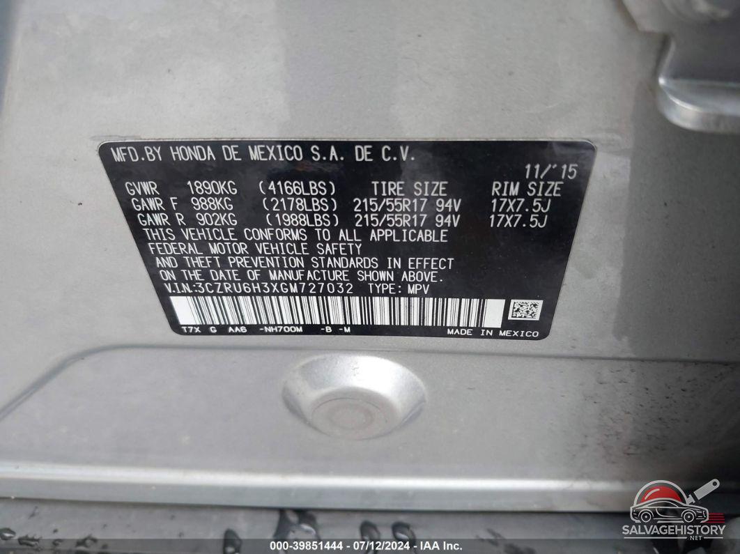 3CZRU6H3XGM727032 2016 HONDA HR-V photo no. 9
