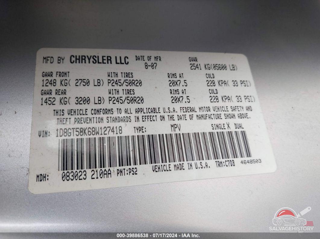 1D8GT58K68W127418 2008 DODGE NITRO photo no. 9