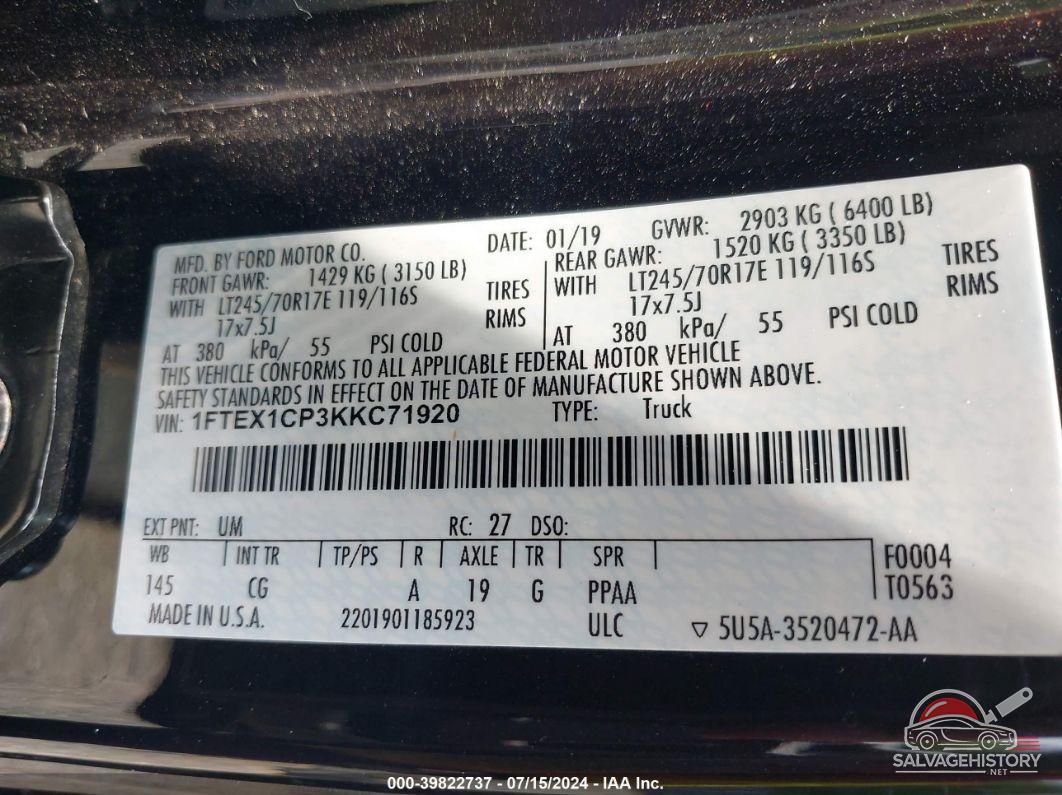 1FTEX1CP3KKC71920 2019 FORD F-150 photo no. 9
