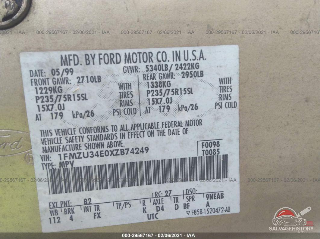1FMZU34E0XZB74249 1999 FORD EXPLORER photo no. 9