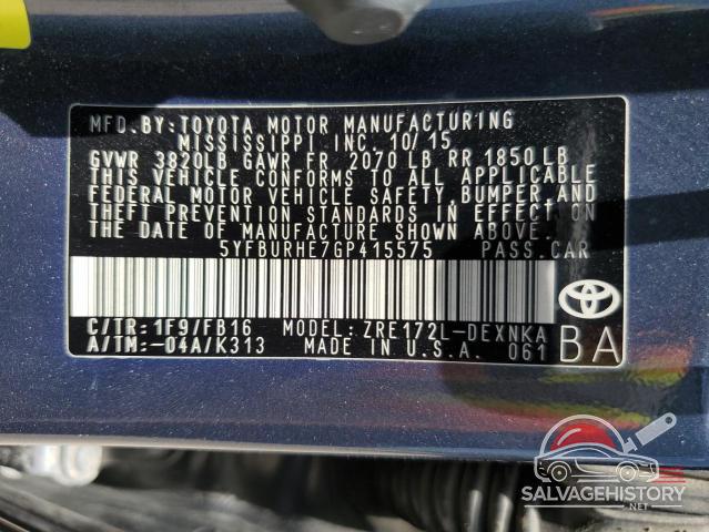 5YFBURHE7GP415575 2016 TOYOTA COROLLA photo no. 13