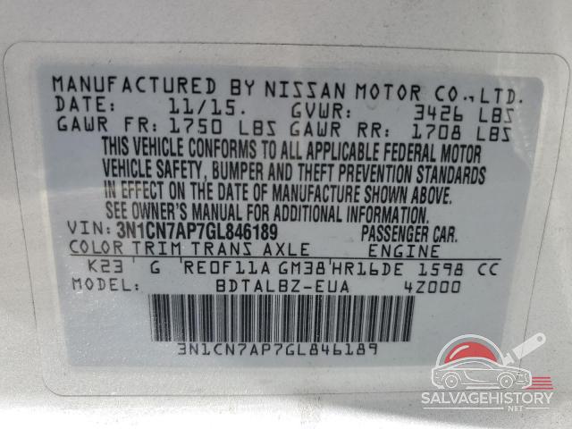3N1CN7AP7GL846189 2016 NISSAN VERSA photo no. 13