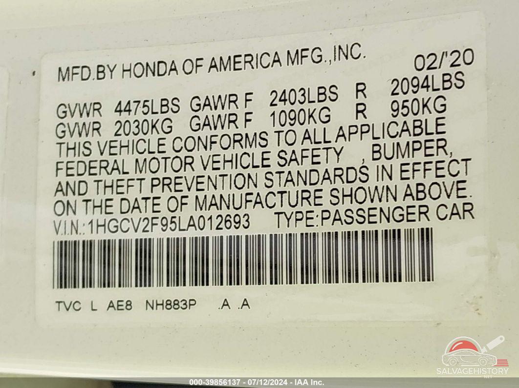 1HGCV2F95LA012693 2020 HONDA ACCORD photo no. 9