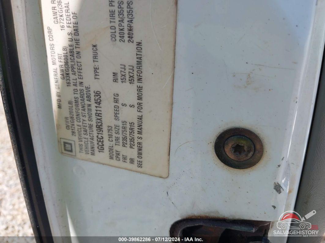 1GCEC19R3XR114536 1999 CHEVROLET C1500 photo no. 9