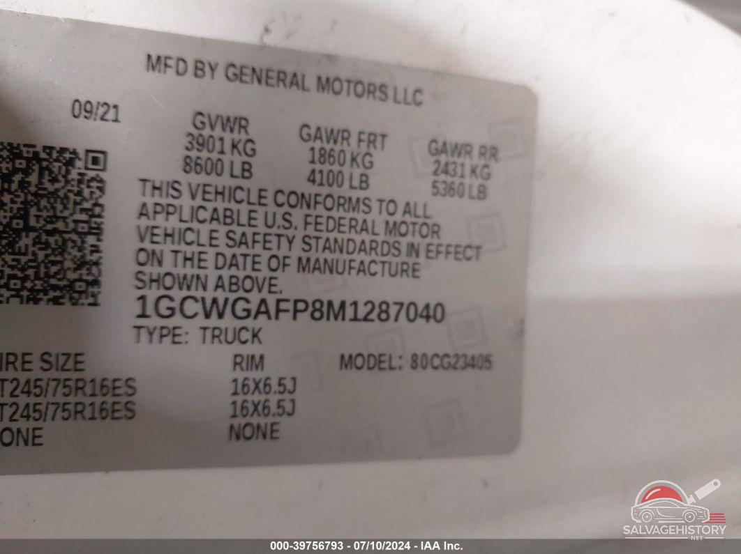 1GCWGAFP8M1287040 2021 CHEVROLET EXPRESS CARGO photo no. 9